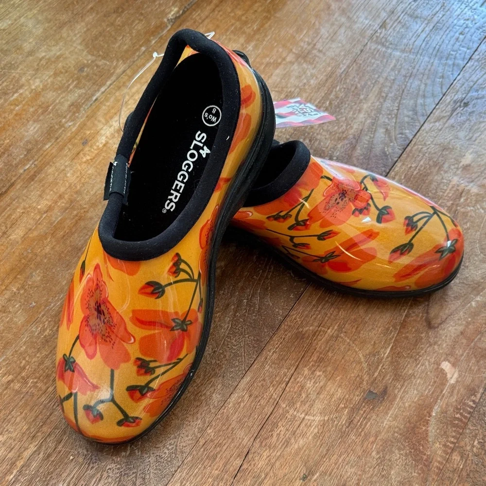 Sloggers Orange Floral Women's Rain Boots size 8 - Picture 4 of 12